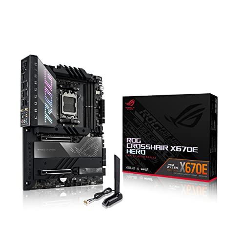 ASUS ROG CROSSHAIR X670E HERO, Scheda Madre Gaming ATX, AMD AM5, DDR5, PCI 5.0, Intel 2.5Gb Ethernet, WiFi 6E (802.11ax), ROG SupremeFX 7.1 Surround, 5xM.2, 6xSATA 6GB/s, Aura Sync RGB