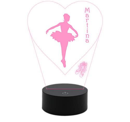 Regalo ballerina Lampada led 7 colori selezionabili DANZA personalizzabile con nome Luce da notte