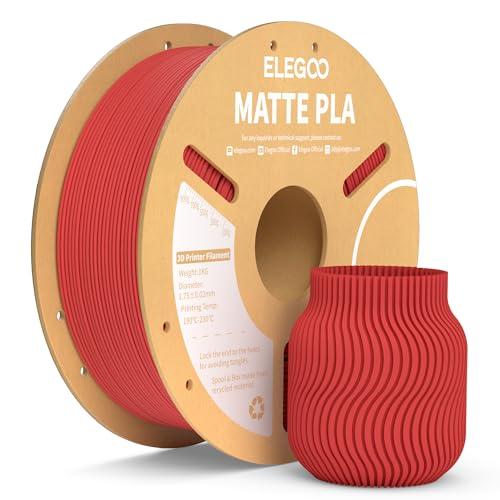ELEGOO Filamento PLA Matte Rosso Rubino 1 kg, 1,75 mm, Opaco PLA Filamento per Stampante 3D, precisione di misurazione +/- 0,02 mm, adatto per maggior parte delle stampanti 3D FDM