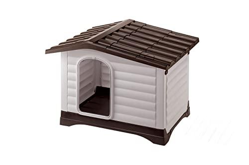 Ferplast DOGVILLA 70 Casetta per Cani con Tetto e Lato Apribili - Sistema Drenaggio Liquidi - Griglia Aerazione - Porta Antimorso in Alluminio - Piedi Isolanti - 73 x 59 x h 53 cm
