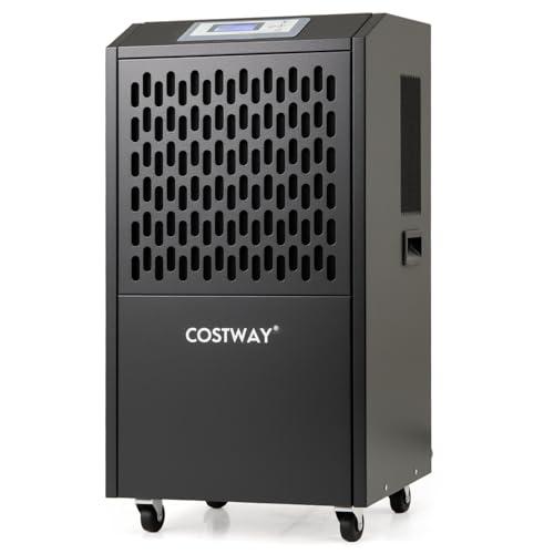 COSTWAY 118L Deumidificatore Commerciale con Tubo di Scarico, Deumidificatore Industriale con Timer 24H e 4 Ruote, per Scantinati Magazzini e Grandi Spazi Fino a 790㎡ (Nero)