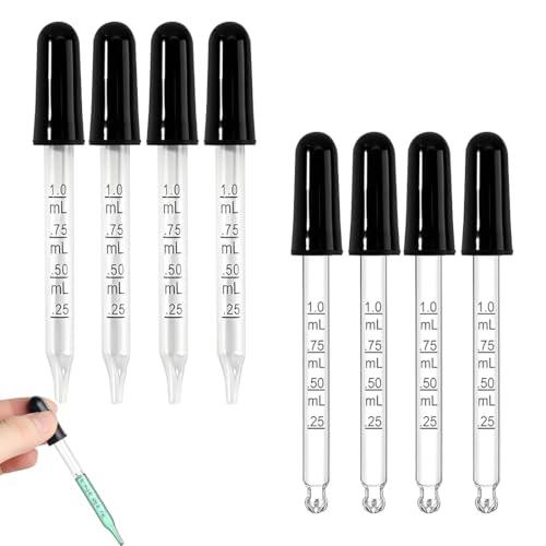 QOWIJEX 8 Pezzi Pipette Contagocce da 1ml, Contagocce Vetro con Misurazioni Contagocce con Testa in Gomma Pipetta in Vetro per Medicina Oli Essenziali Alimentazione Orecchio Laboratorio-2 Stili