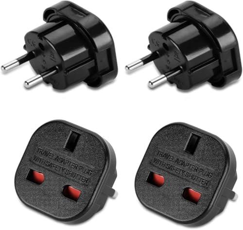Oliveria 2 pezzi Adattatore da Spina UK a Italy, adattatore da Regno Unito a UE, adattatore da viaggio da Regno Unito a 3 pin a presa UE a 2 pin per Francia/Irlanda/Paesi Bassi/Polonia/Svezia, Nero