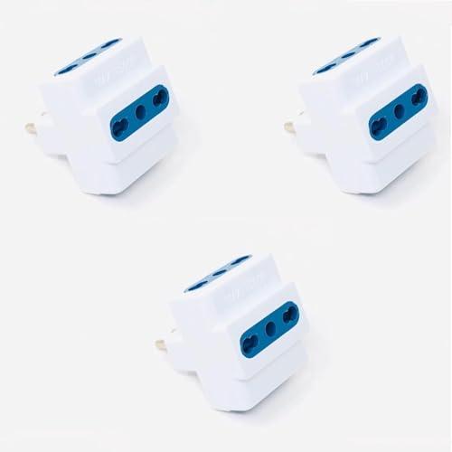 SQUADO SET 3 AdattatorI, Spina Bipasso 16A/10A Universale, Presa Multipla 3 Posti, Bianco e Blu