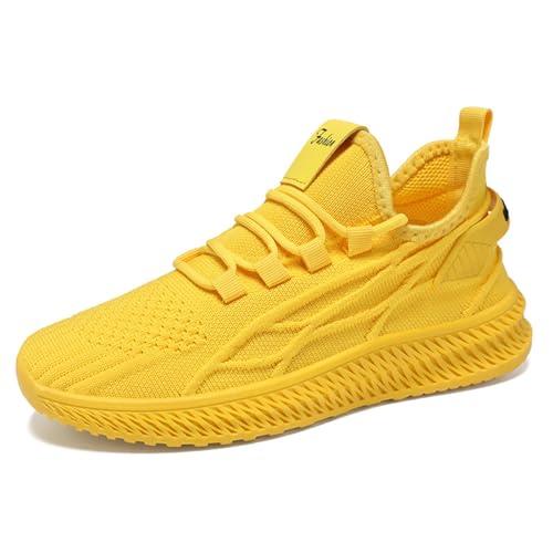 Sneaker da donna, traspiranti, per il tempo libero, leggere, con suola piatta, per il tempo libero, sportive, comode da camminare, antiscivolo, in tinta unita, giallo., 37 EU