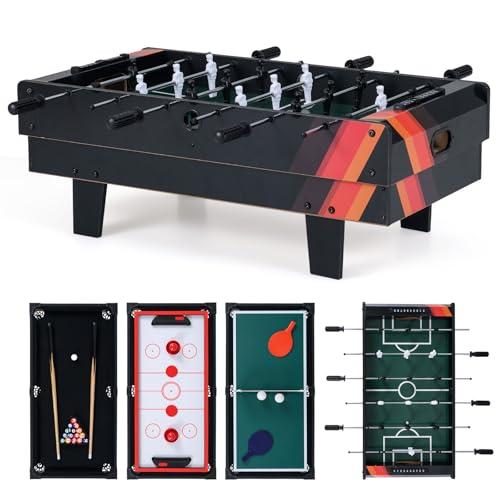 COSTWAY Tavolo Multigioco, Gioco Multifunzione 4 in 1-Calcio Balilla, Tavolo da Biliardo, Ping Pong, Air Hockey, Calcetto Multigioco per Adulti e Bambini, Casa Feste Bar (Nero)
