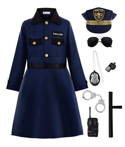 ReliBeauty Costume Poliziotto Bambina con Accessori Vestito Halloween Carnavale, 150
