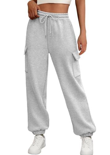 JFAN Pantaloni Sportivi Donna Invernali Pantaloni da Jogging in Pile Termici Pantalone Tuta Donna con Tasche Felpati Coulisse Elastico Vita Alta Grigio L