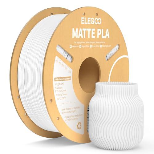 ELEGOO Filamento PLA Matte Bianco 1 kg, 1,75 mm, Opaco PLA Filamento per Stampante 3D, precisione di misurazione +/- 0,02 mm, adatto per maggior parte delle stampanti 3D FDM
