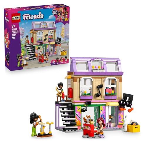 LEGO Friends Negozio di Musica e Appartamento Giocattolo con 3 Mini Bamboline, Animale Domestico Corgi e Strumenti Musicali come Pianoforte, Batteria e Chitarre - Regalo per Bambine da 7 Anni - 42653