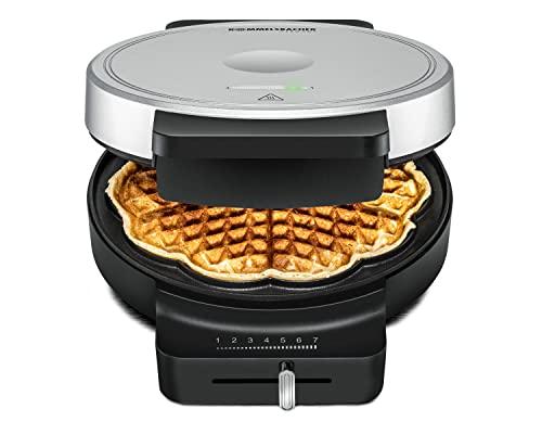 ROMMELSBACHER Waffel Automat WA 850, per 1 cialda, diametro 17,5 cm, rivestimento antiaderente, semaforo regolabile, 850 Watt, nero/argento