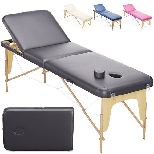 Beltom® Lettino Da Massaggio Basic 3 Zone In Legno Portatile Pesa Solo 12,8 Kg Richiudibile + Pannello Reiki + Angoli Arrotondati E Rinforzati - Fisioterapia Estetista Tattoo Tatuaggi - Nero