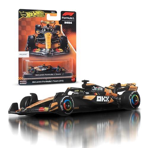 Hot Wheels 1:64 Scala Premium Die-Cast Mc Laren Formula 1 Auto da corsa da collezione con pneumatici Real Riders e carrozzeria e telaio in metallo, JBM11