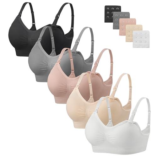 HBselect 5 Pezzi Reggiseno Allattamento Senza Cuciture Reggiseni Allattamento Reggiseno Premaman Morbido con Estensioni Extra del, Reggiseno Gravidanza Senza Ferretto per Le Donna
