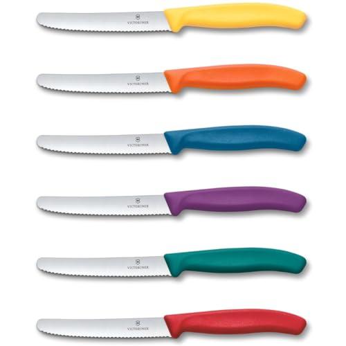 Victorinox Swiss Classic set 6 coltelli da tavola seghettati, coltelli da pane, 11 cm, acciaio inox, lavabile in lavastoviglie, Swiss Made, multicolore