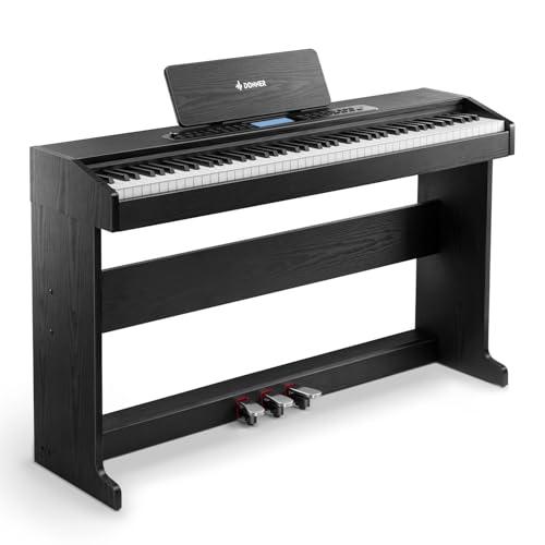 Donner DDP-95 Pianoforte Digitale 88 Tasti Pesati per Principianti, Connessione Wireless, Registrazione, 11 * 5 cm LCD, 600 Toni/Ritmi, 3 Modalità di Insegnamento del Pianoforte, Nero