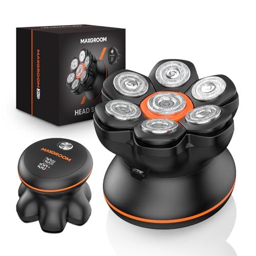 MAXGROOM 7D Rasoio Testa Calva Zero Assoluto, Rasoio Elettrico Capelli Uomo Rasa Capelli 0 mm, Rasoio per Capelli a Zero Shaver Capelli, Impermeabile Cordless con Display LED