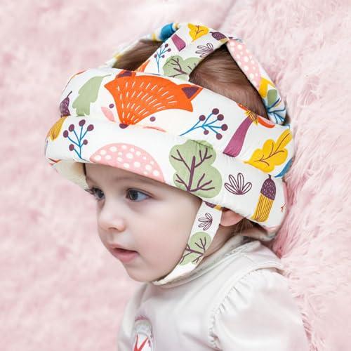 JUNUNDJING Caschetto Primi Passi, Casco Per Bambini da 6 a 36 Mesi, Primi Passi Per Bambini, Bambini Neonati, Casco Neonato, Volpe bianca