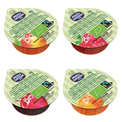 Menz&Gasser Confettura Extra Bio di Gusti Assortiti Monodose Biologica, Albicocca, Ciliegia, Fragola e Pesca, con Frutta, 100 porzioni x 20 g