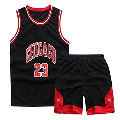 Qkydky Set Basket Bambino 2 Pezzi,Abiti da Basket Bambino Senza Maniche Tee,Maglietta da Basket Bambino,T-shirt e Pantaloncini da Basket per Bambini, Nero , 11-14 anni