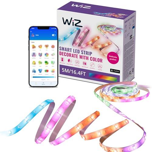 WiZ Striscia LED RGBIC - 5m, 16 milioni di colori + sfumature di bianco, scenari luminosi dinamici, connessione al Wi-Fi, controllo vocale/app, funziona con Google Home, Alexa e HomeKit