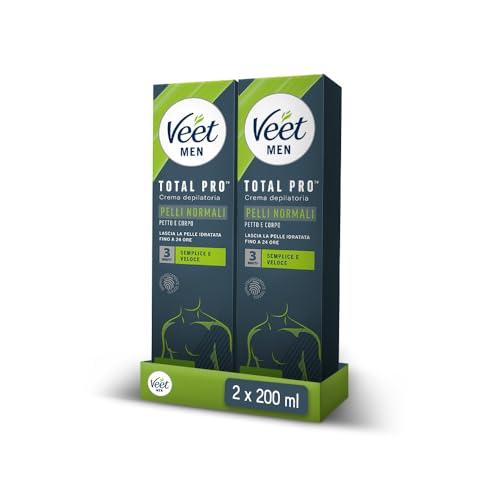 Veet Men Crema Depilatoria Uomo Petto e Corpo per Pelli Normali, Dermatologicamente Testata, Efficace Dopo 5 Minuti, 400 ml (2x200ml)