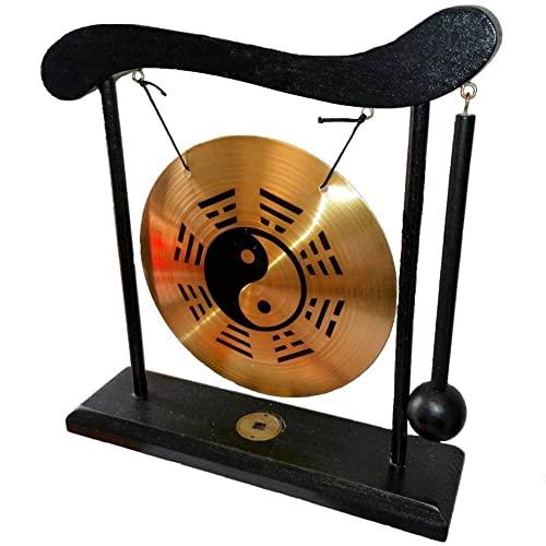 lachineuse Gong sur SOCLE Yin Yang - Decorazione Zen in legno e rame - Oggetto decorativo asiatico per interni casa ufficio soggiorno - Idea regalo Giappone Asia - Tradizione asiatica