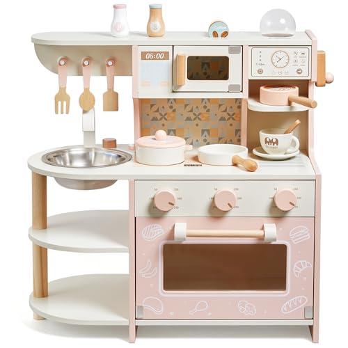 Cucina giocattolo per bambini, giocattoli in legno per bambini, set da gioco con caffettiera, accessori da cucina, regalo per ragazze e ragazzi dai 3 ai 6 anni