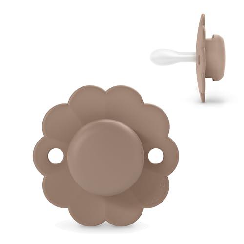 Suavinex, Ciuccio per Neonati 6/18 Mesi, Ciuccio Rotondo con Tettarella in Silicone SX Pro, Tettarella Simmetrica, Piatta e Flessibile, Rispetta lo Sviluppo del palato, Wonder, Caffe' Latte