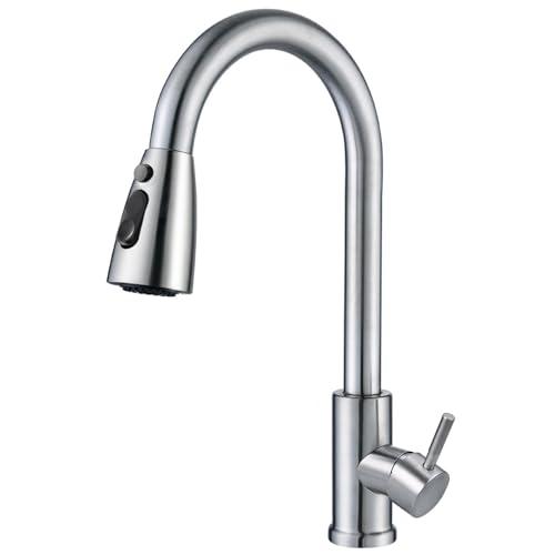Faburo Rubinetto Lavello Cucina, con Doccetta Estraibile, Miscelatore Cucina in Acciaio Inox con Girevole a 360 °, 3 Modalità, Risparmio Idrico