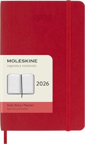 Moleskine Daily Planner, Agenda Giornaliera 2026 12 Mesi, Con Copertina Morbida e Chiusura Elastica, Formato Pocket 9 x 14 cm, Colore Rosso