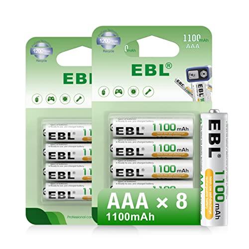 EBL 1.2V AAA Batterie Ricaricabili Durature, Pile Ricaricabili da 1100mAh Ni-MH con 1200 Tech, Confezione da 8 pezzi