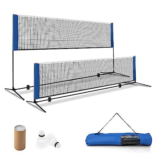 COSTWAY Rete da Badminton 310/420/510 cm Portatile e Regolabile in Altezza, Rete Badminton con 2 Volani, Tappi per Piedi, Morsetti e Borsa, per Pallavolo e Pickleball (Blu, 310 x 102 x 89-155 cm)