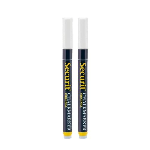 SECURIT - Set Da 2 Pennarelli A Gesso Liquido - Per Lavagne, Vetro, Metallo, Porcellana, Specchio, Plastica - Punta Fina 1-2mm - Colore Bianco