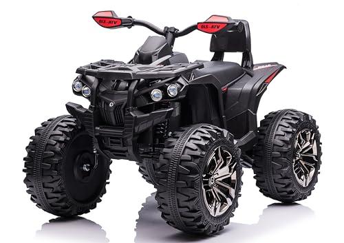Quad Jungle ATV Elettrico 12V per Bambini con Ammortizzatori Reali Batteria Potenziata Schienale Carico Massimo 30KG Ruote Grandi (Nero)