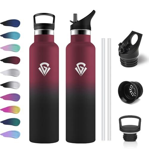 Borraccia Acciaio Inox 1 Litro, Bottiglia Termica Senza BPA, a Prova di Perdite, Borraccia con Cannuccia, Isolamento Doppia Parete, Facile Pulizia, Termos per Ciclismo, Palestra, Campeggio, Gym