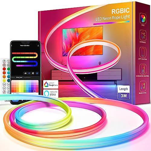 Beaeet Striscia LED Neon 3 metri, LED Striscia Neon RGB+IC con Controllo App, Controllo segmentato del colore della luce LED, Compatibile con Alexa, LED Neon per Camera da Letto, Halloween, Natale
