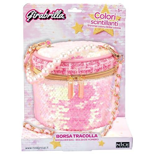 Girabrilla Bag Bauletto, Borsa a Tracolla a forma di Cilindro, con Paillettes