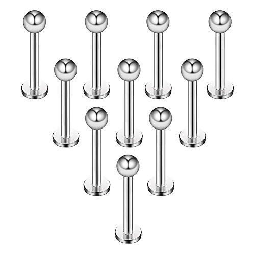 10 pz 1.2mm Nero Titanio Anodizzato 316L Acciaio Chirurgico Labret Anello al Labbro/Trago/Helix/Cartilagine Orecchio Stud Bilanciere, 6-8mm Barretta Corpo Piercing Gioielli