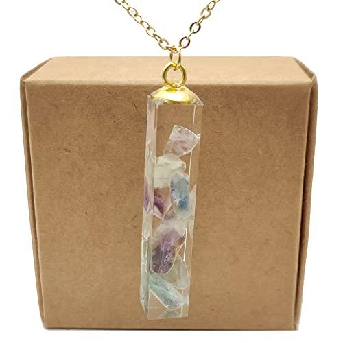 Fluorite Pietra naturale Trasparente Cubo Resina Placcato Oro 18k Collane Con pendenti Donna Handmade