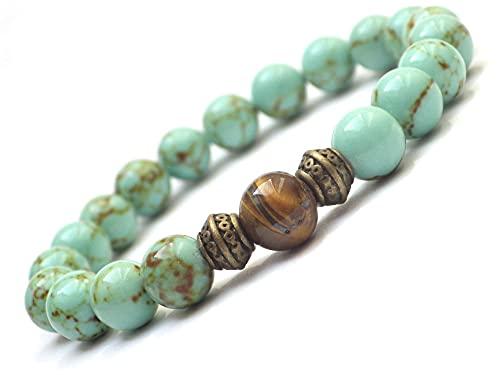 Bracciale da uomo Thurcolas in perle di turchese ricostituite e perle di occhio di tigre