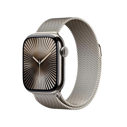 Apple Watch Series 10 GPS + Cellular 42 mm Smartwatch con cassa in titanio color Naturale e cinturino Sport Loop Naturale. Fitness tracker, app ECG, display Retina always-on, Carbon Neutral