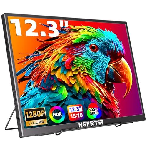 HGFRTEE Monitor Portatile 12.3 pollici, 1920 x 1280 FHD Schermo Portatile, 15:10, Antiriflesso IPS, sRGB 100%, 60Hz, Supporto/Due Altoparlante, USB-C, mini HDMI, VESA, Windows/MacOS（Non-Touch）