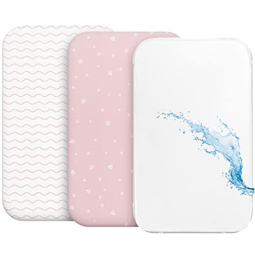 Lenzuola Next To Me 3-in-1 - Lenzuola Culla Cododo con Angoli (Set da 2) + 1 Coprimaterasso Impermeabile con Elastico 3-in-1-50 x 83 cm - Per Culla Co-sleeping, Lettino - Bimbo e Bimba - Rosa