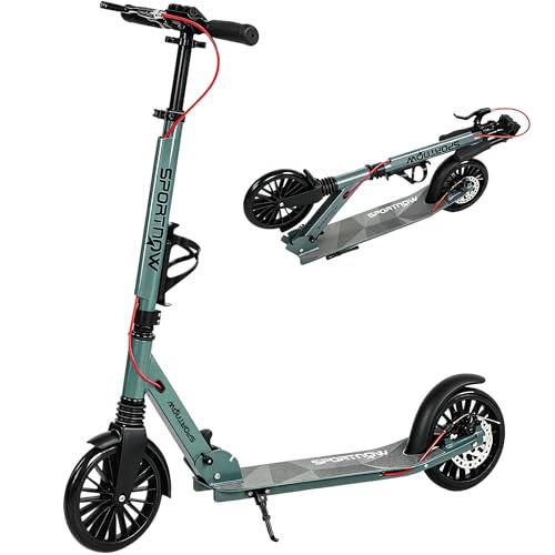 SPORTNOW Monopattino Adulto Pieghevole con Manubrio Regolabile, Scooter Pieghevole in Alluminio con un Solo Clic, Ruote Grandi di 200 mm, Ammortizzatore, Doppio Freno, ABEC-7, Portata 100 kg, Argento
