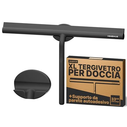 Minismus Tergivetro per Doccia in Silicone - Pulisci Vetri Porte e Finestre - Tergivetro Doccia – Pulisci Doccia Vetro e Specchi - Senza Foratura, Supporto Magnetico Autoadesivo (Nero, 33 cm)