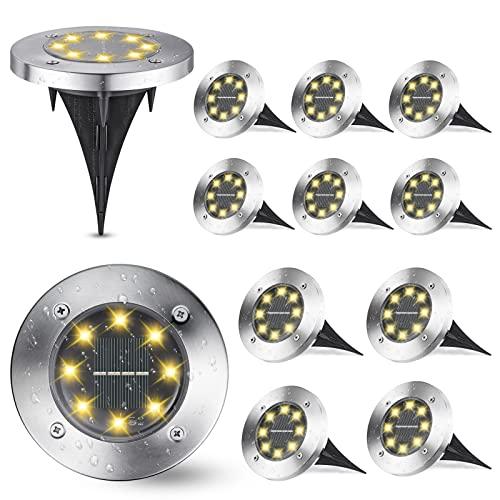 Joomer 12Pezzi Luci Solari per Giardino, 8 LED Lampade Solare Esterno Incasso Faretti a Terra Luce Sepolta Solare Impermeabile per Vialetto Scala Prato Paesaggio Strade Piscina Patio, Bianco Caldo