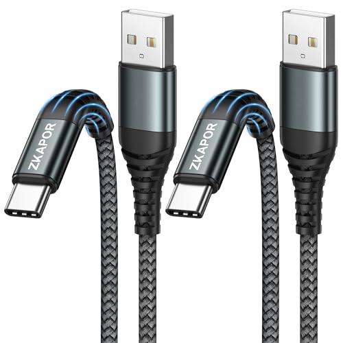 ZKAPOR Cavo USB Type-C [2Pezzi, 2M], Cavo USB C 3A Nylon Intrecciato Ricarica Rapida Compatibile per iPhone 15/15 Pro Max, Samsung Galaxy S23/S22/21, Note 10, Huawei P40/P30, Google Pixel -Grigio