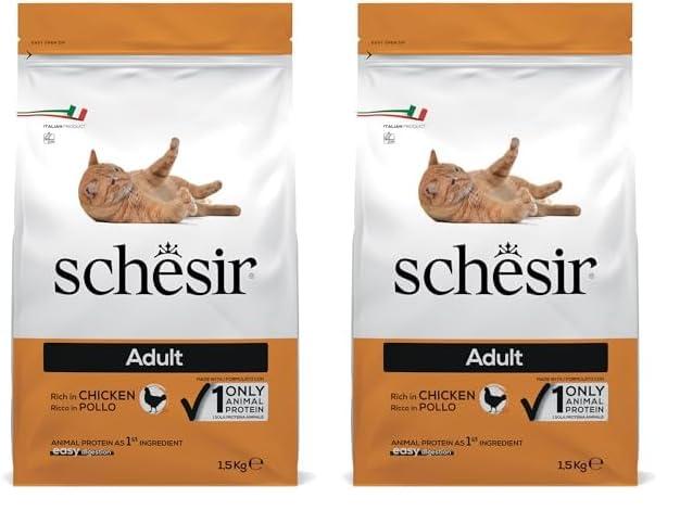 Schesir, Cibo Secco per Gatti Adulti Linea Mantenimento al Gusto Pollo, Crocchette - Formato Sacco da 1,5 Kg (Confezione da 2)