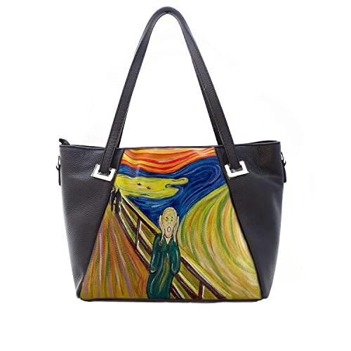 Borsa in pelle dipinta a mano – L' URLO DI MUNCH - Borsa da Donna, Borsa a Spalla, Borsa a tracolla, Con Tasca interna, In Pelle Dipinta, Shopper, Maxi bag, Lavorazione Artigianale